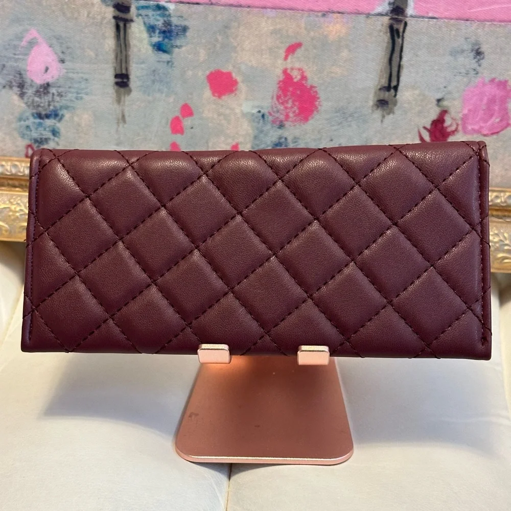 Badgley Mischka Quilted Vegan Leather Card Wallet NWT Burgundy